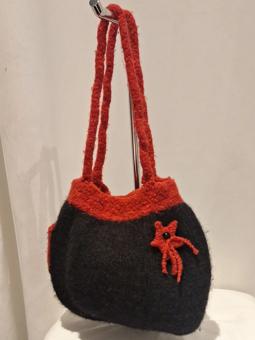 Vintage  Black and Red Shoulder Bag with Star Accent